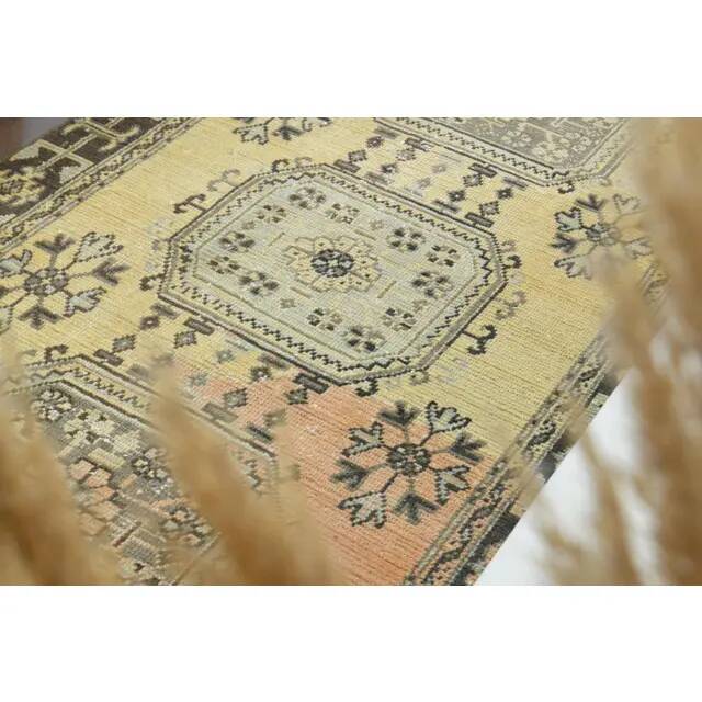 1970s Vintage Turkish Hand-Knotted Wool Cotton Orange Runner Rug 120x348
