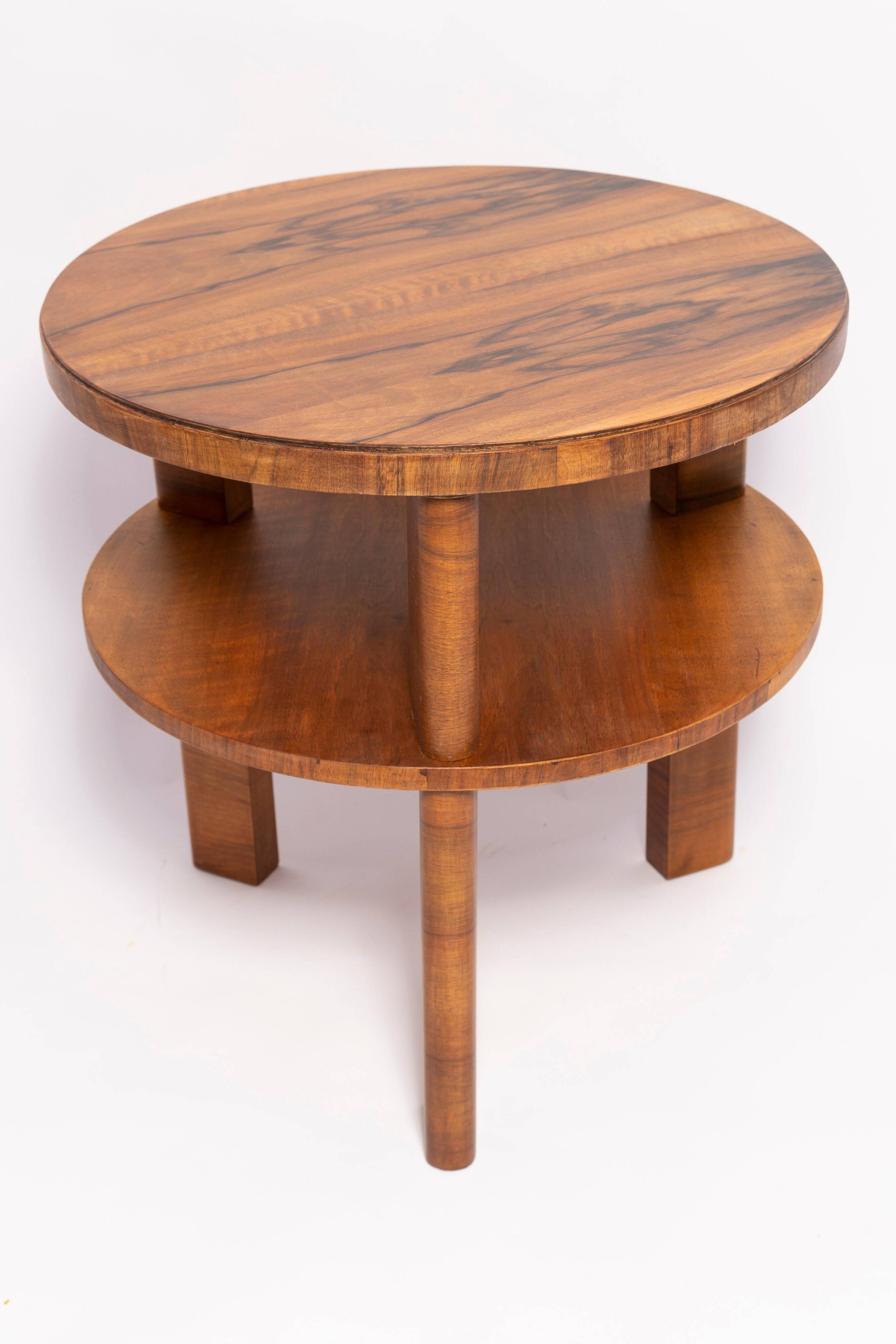 Mid-century modern coffee table, vintage, Art Deco, walnut wood, Poland, 1960s