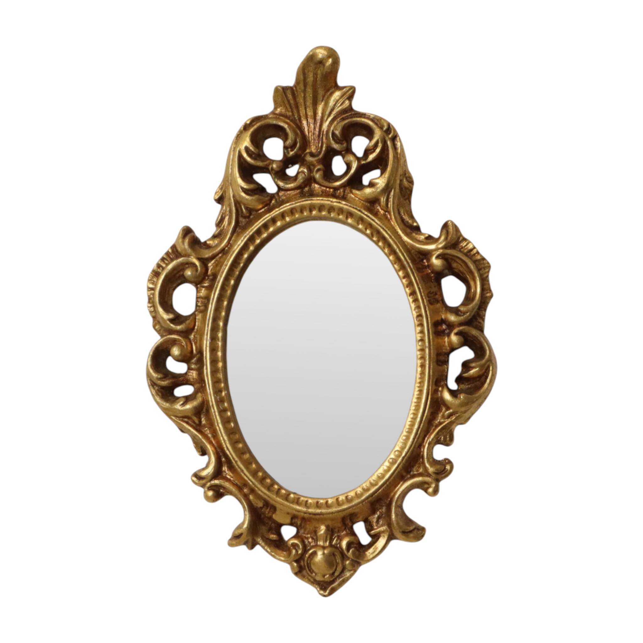 Small French Crested Mirror, Gold Leaf Gilt, Baroque Style, 35 cm