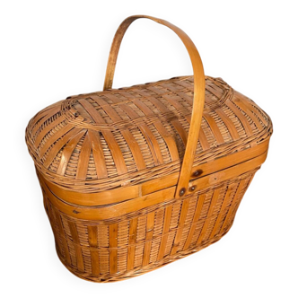 Antique Bressan Basket Fishing Net Wicker Woven Vintage #C072