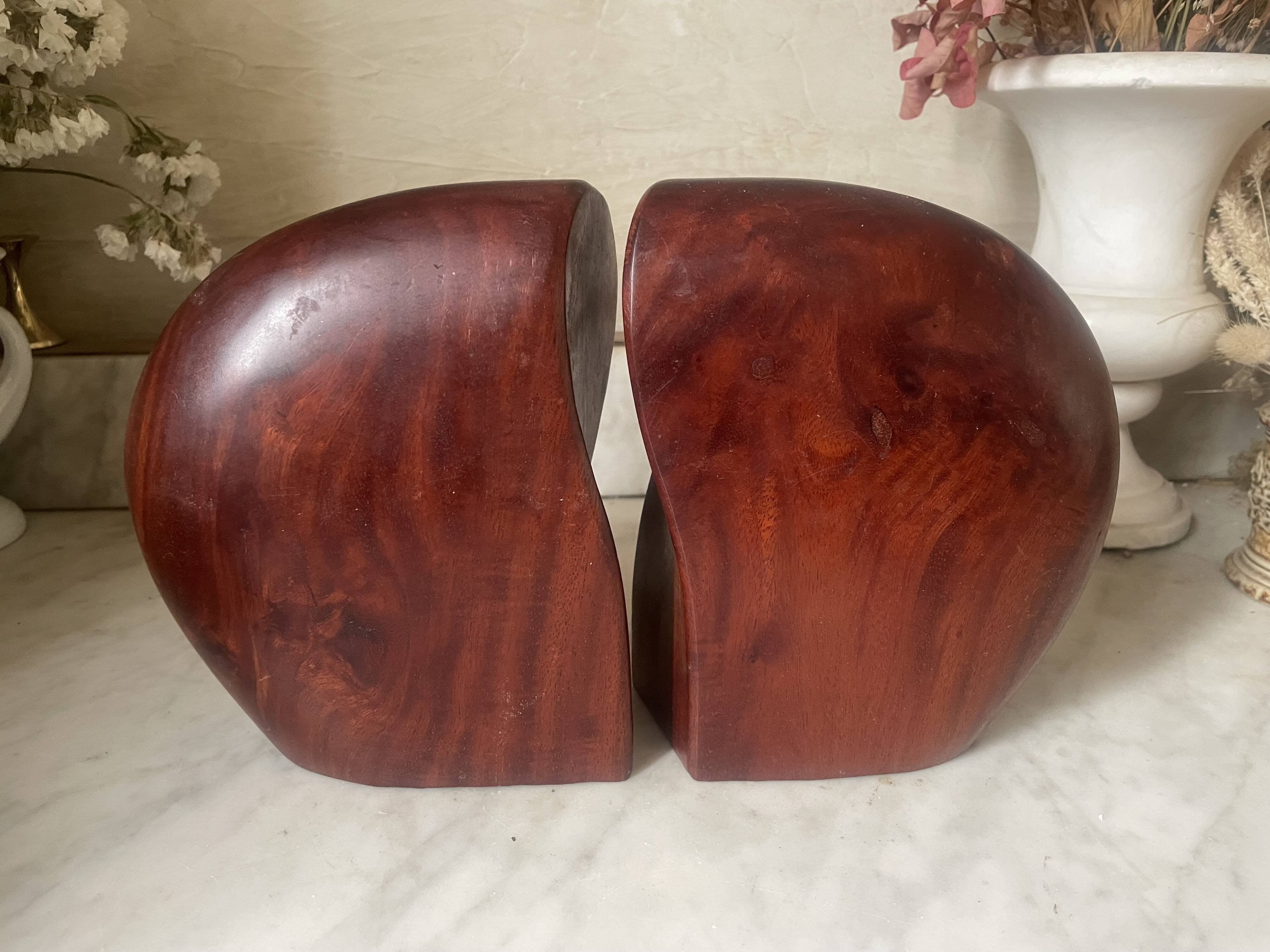 Pair of vintage exotic wood bookends