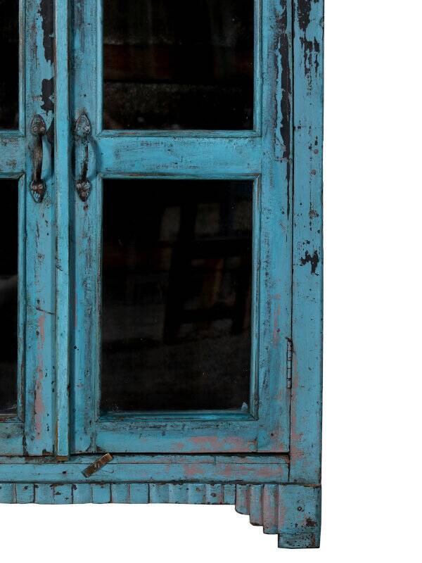 Blue display cabinet, sideboard, teak wood, India
