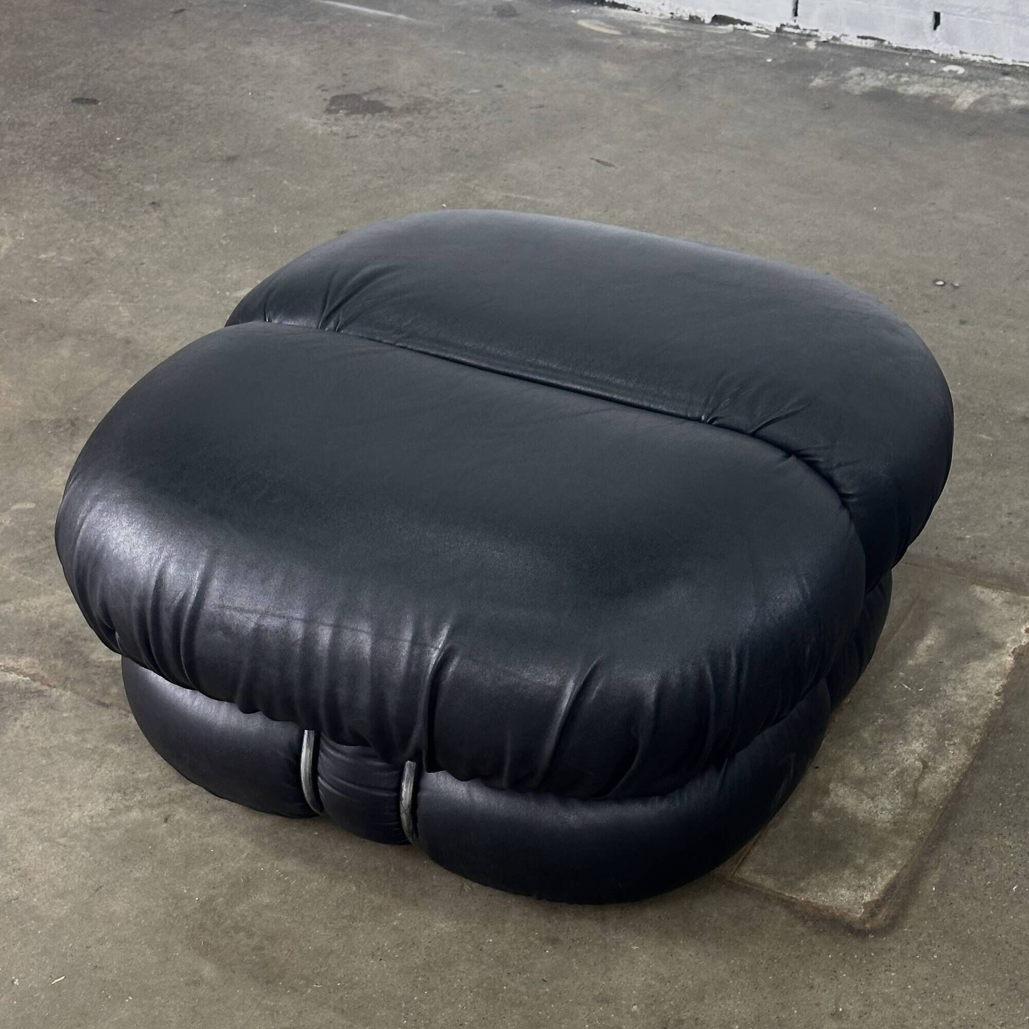 Okay armchair by Adriano Piazzesi in black leather with ottoman