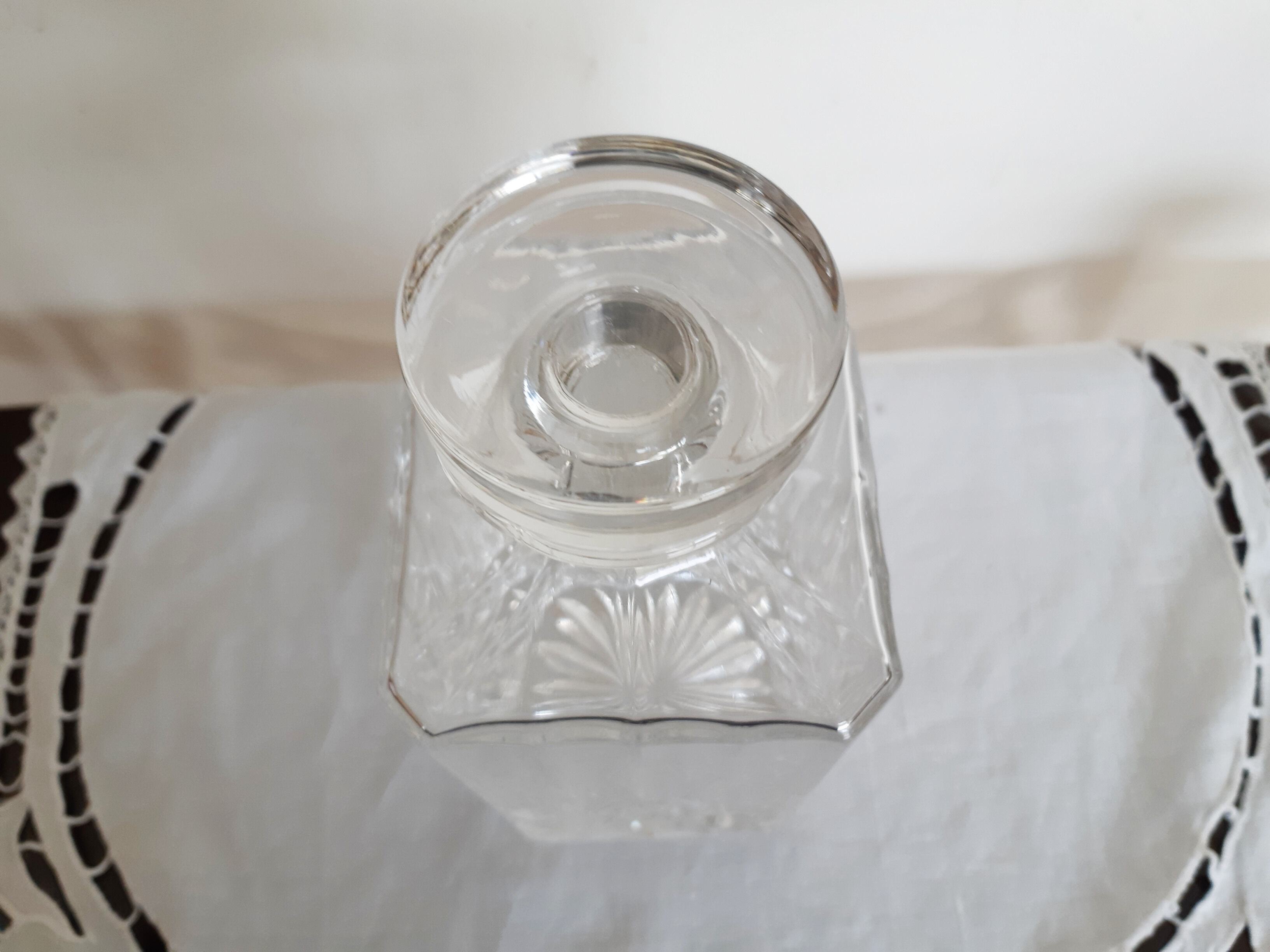 Whisky decanter, diamond-cut glass, bottle, 60s