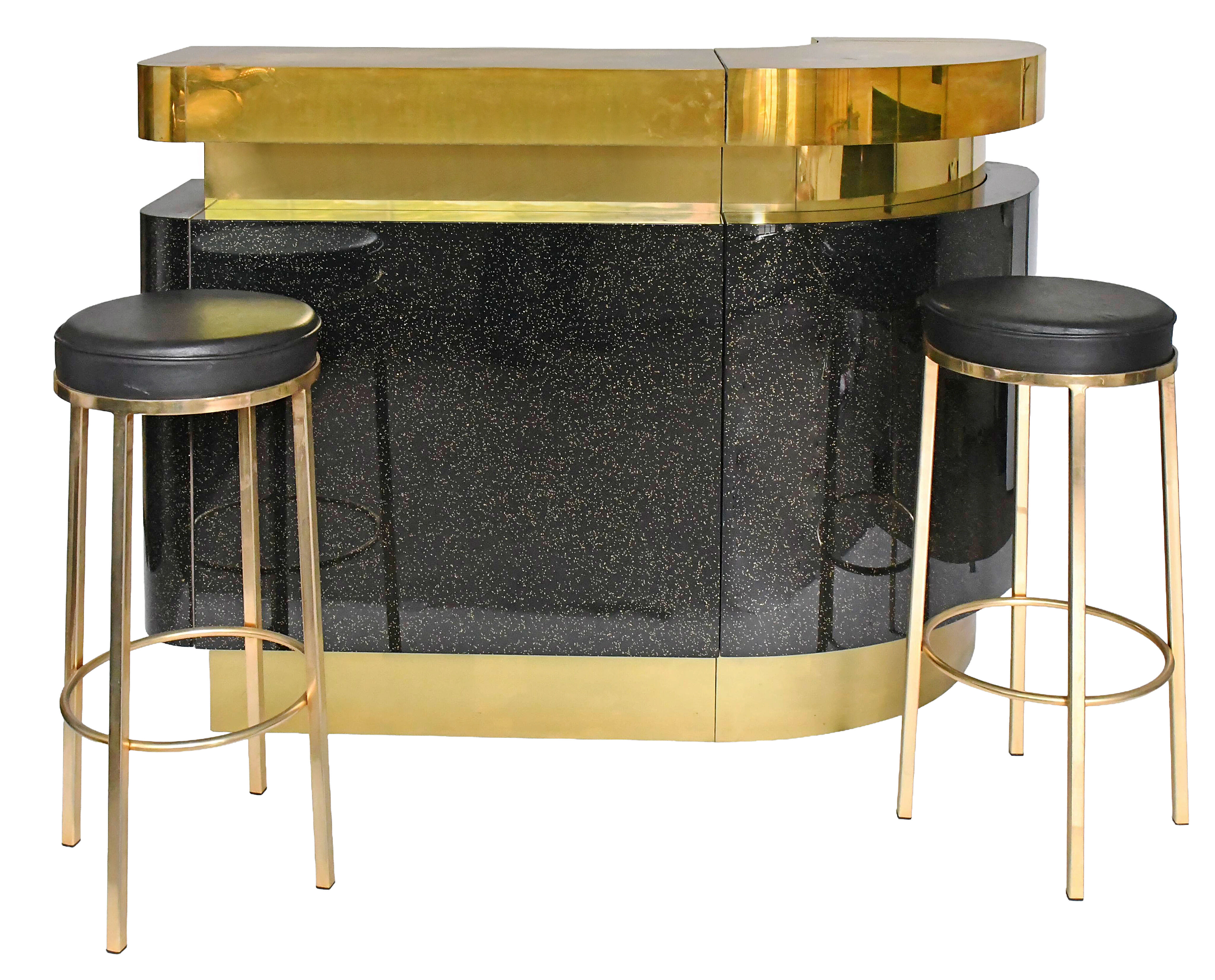 Bar in black lacquer and gilded brass by Jean-Claude Mahey for Maison Romeo.