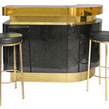 Bar in black lacquer and gilded brass by Jean-Claude Mahey for Maison Romeo.