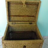 Corsair-style trunk with rounded woven wicker lid, 2 handles - Vintage