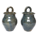Pair of blue pyrite stoneware pots