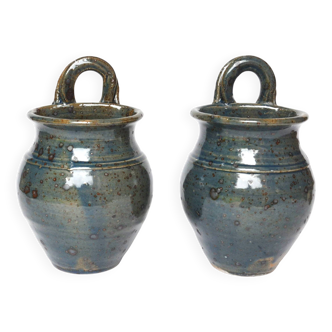 Pair of blue pyrite stoneware pots
