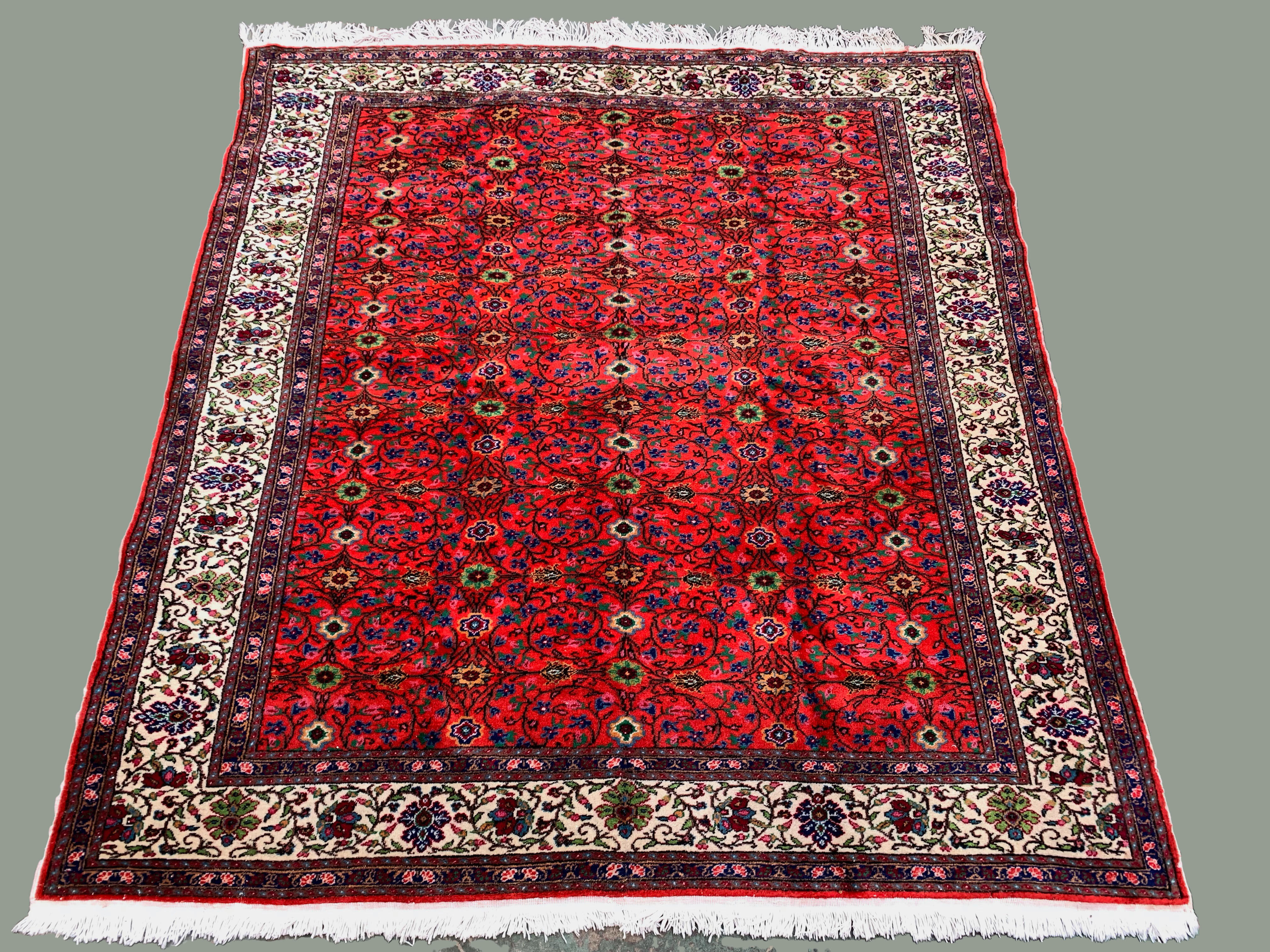 Square turkish kayseri rug 215x190 cm wool hand knotted vintage tribal beige
