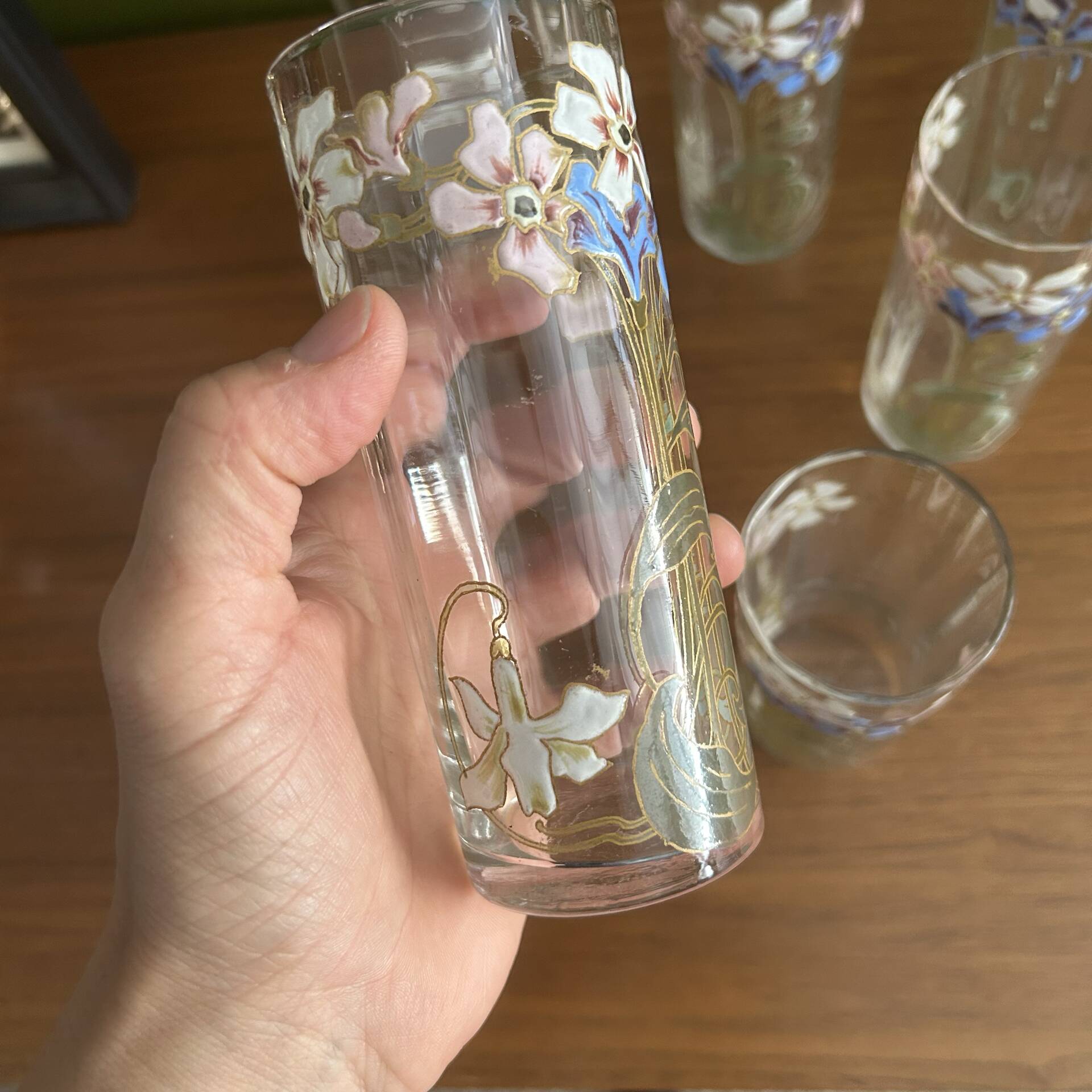 Set of carafe and 6 Legras glasses