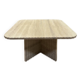Square coffee table in striated travertine