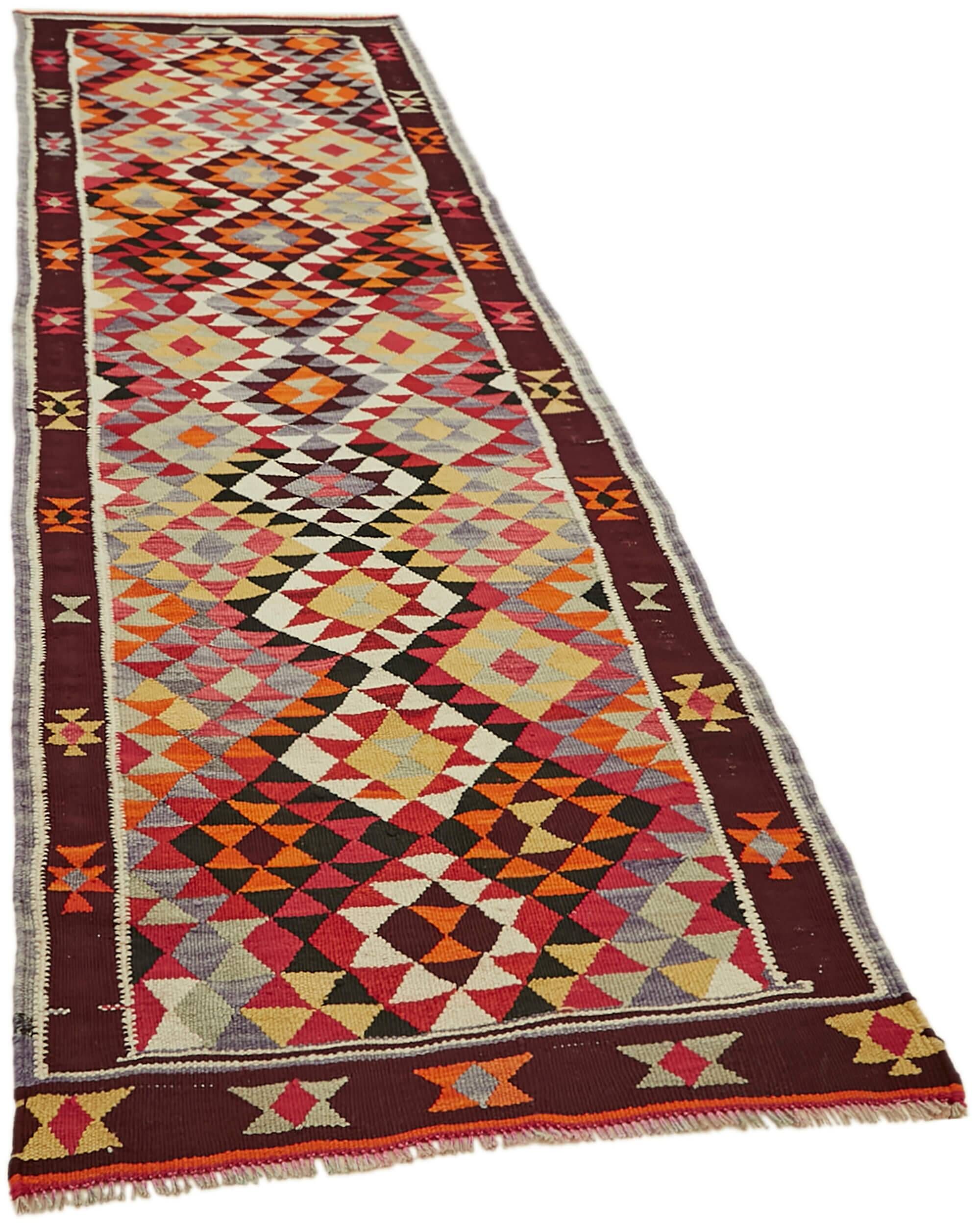 Turkish Handwoven Vintage Herki Kilim 102 cm x 320 cm