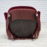 1970s, Danish highback armchair, red furniture velour, beech wood.