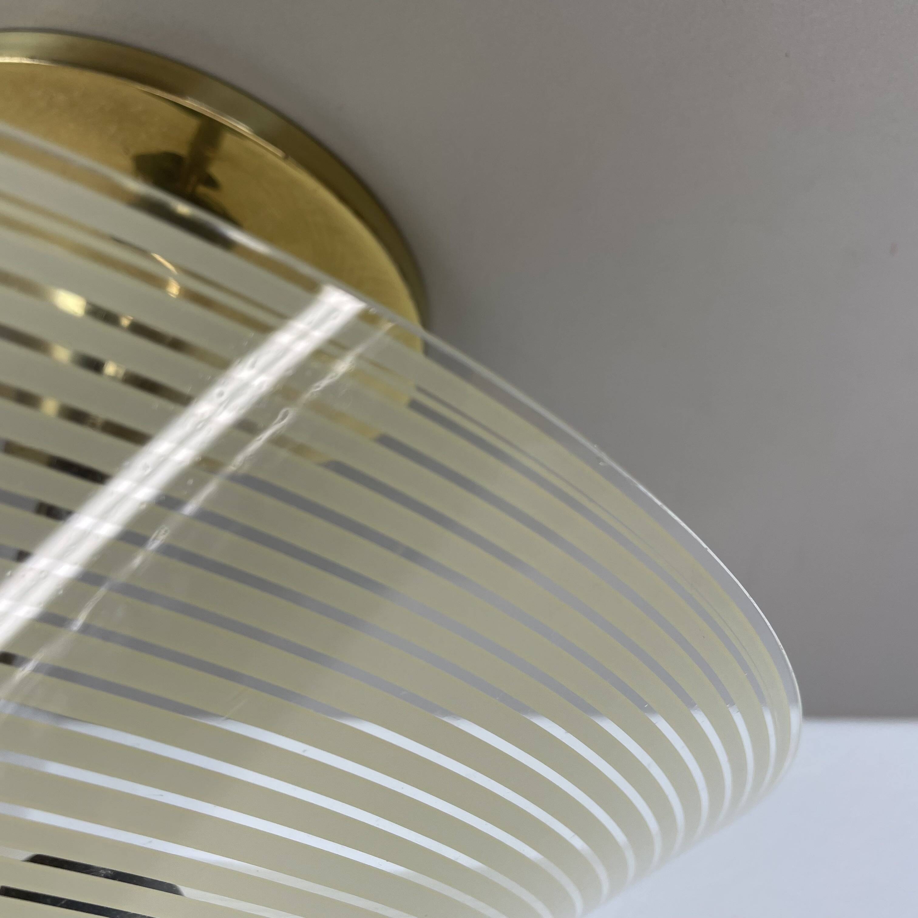 Modernist brass and glass Ceiling Flushmount Light, Italy 1950s