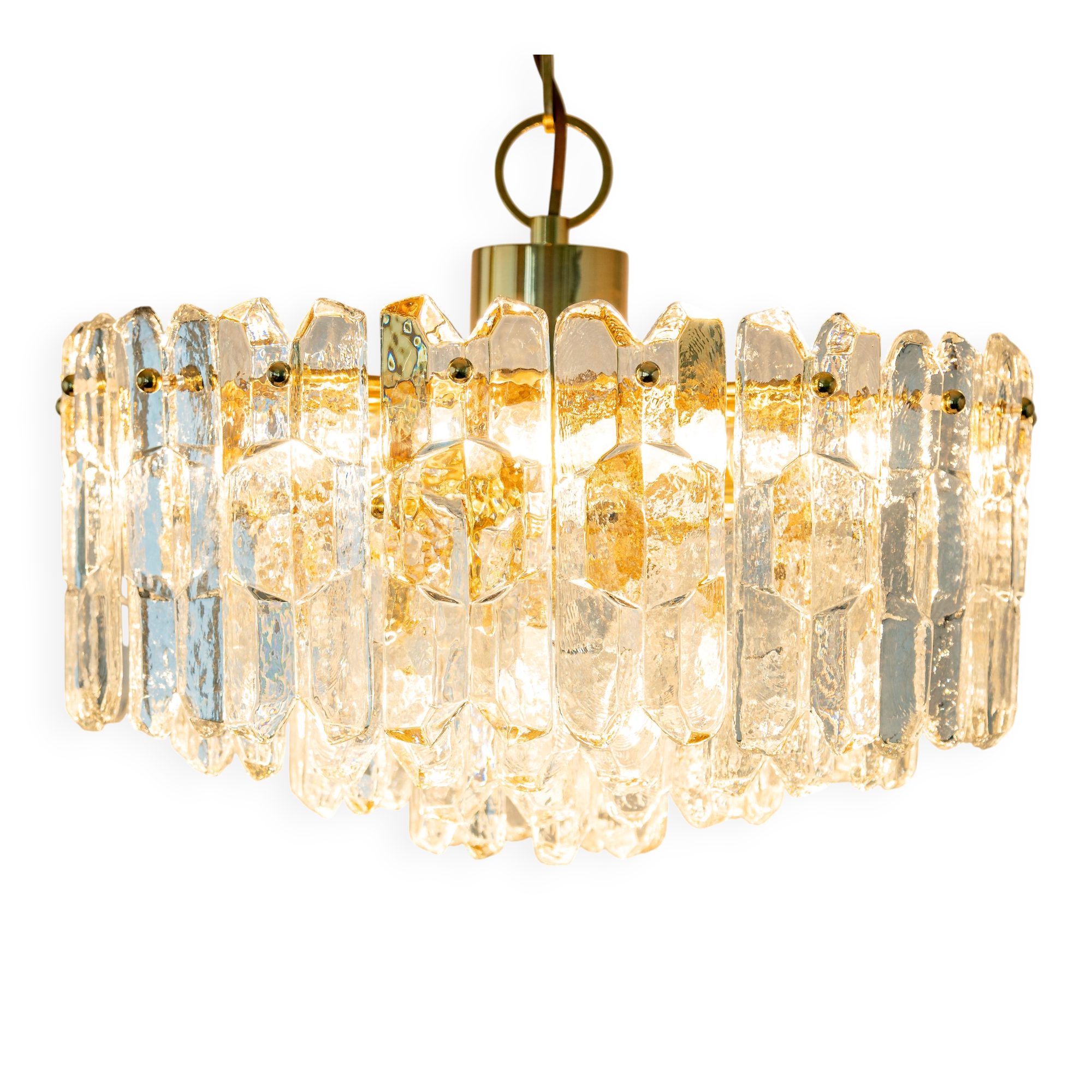 1 of 3 Palazzo chandelier in gilded brass and Murano glass, Kalmar, Austria, 1970s
