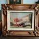 Marine Painting in Oil on Masonite, First Half of the 20th Century, Signed, Gilded Wooden Frame