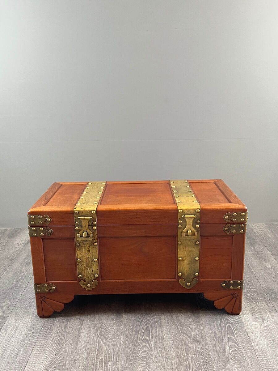 Pair of wooden and engraved brass chests, 20th century