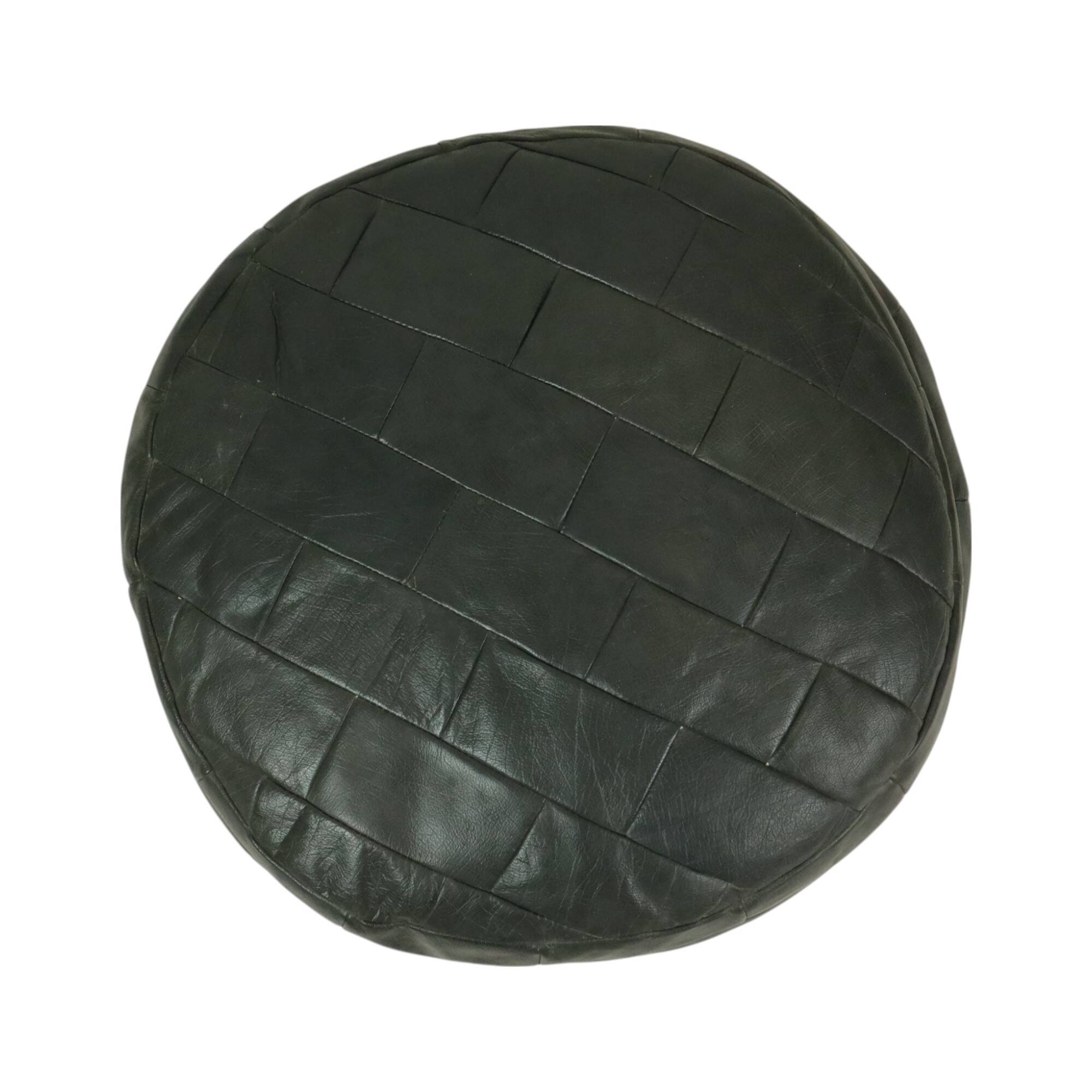 Vintage Round Pouf Patchwork Patchwork Faux Leather 49cm