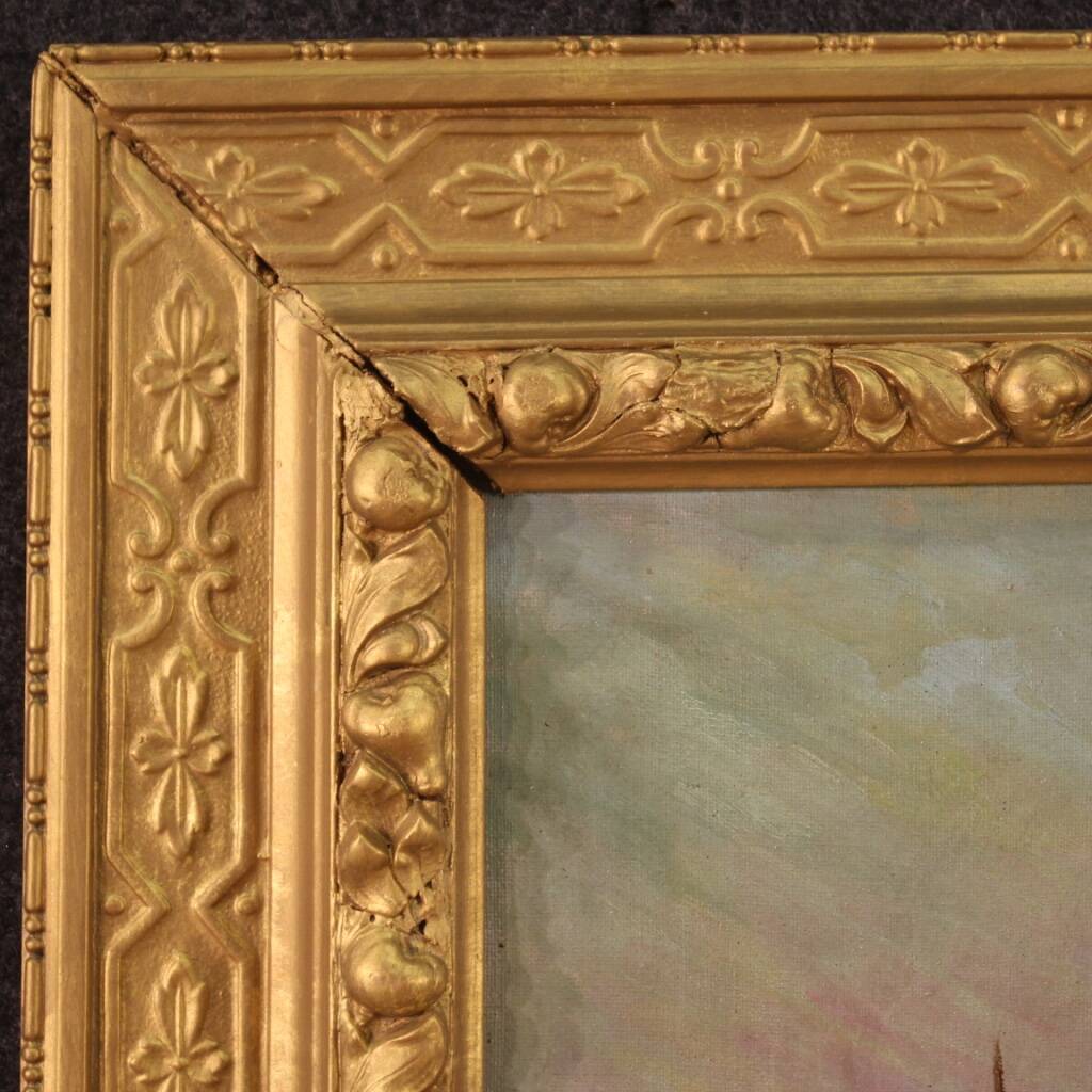 Signed painting and dated seascape with boats from the 20th century