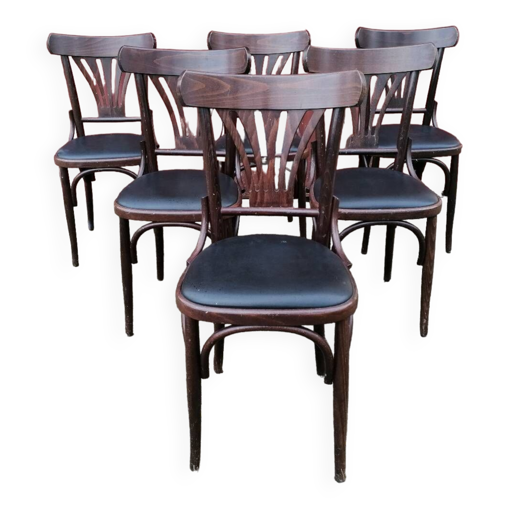 Lot de 6 chaises bistrot skaï noir vintage