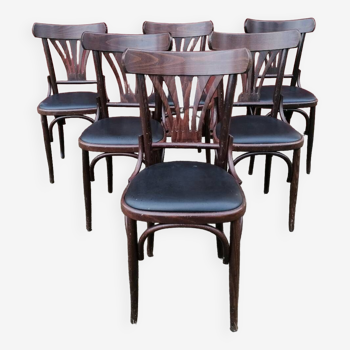 Lot de 6 chaises bistrot skaï noir vintage