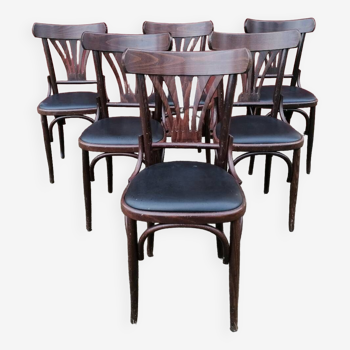 Set of 6 vintage black leatherette bistro chairs