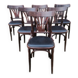 Set of 6 vintage black leatherette bistro chairs