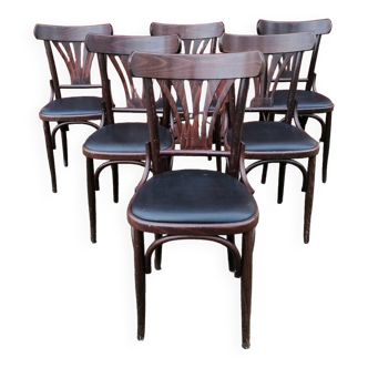 Set of 6 vintage black leatherette bistro chairs