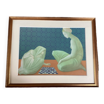 Lithograph "Game of Checkers or Pari De Zobeïde" Leonor Fini