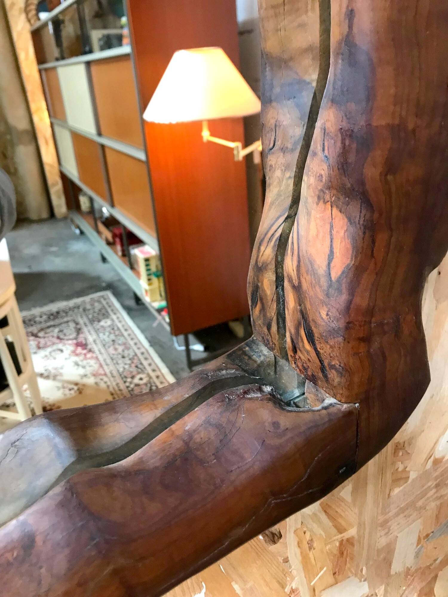 Brutalist olive wood mirror