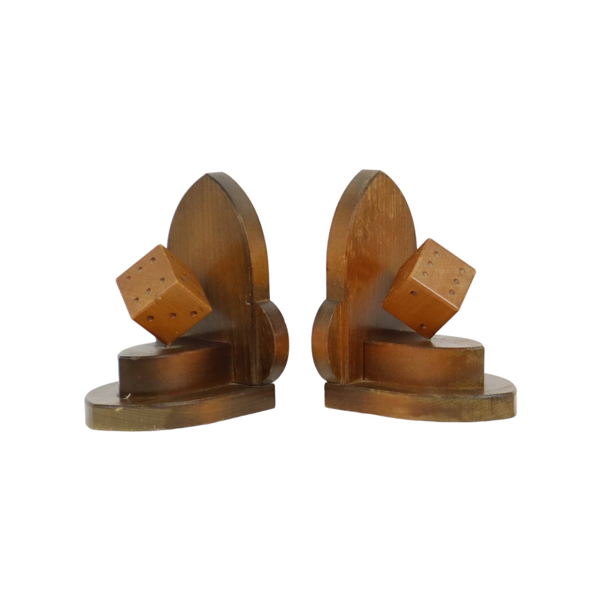 Vintage Wooden Dice Bookends Art Deco Style