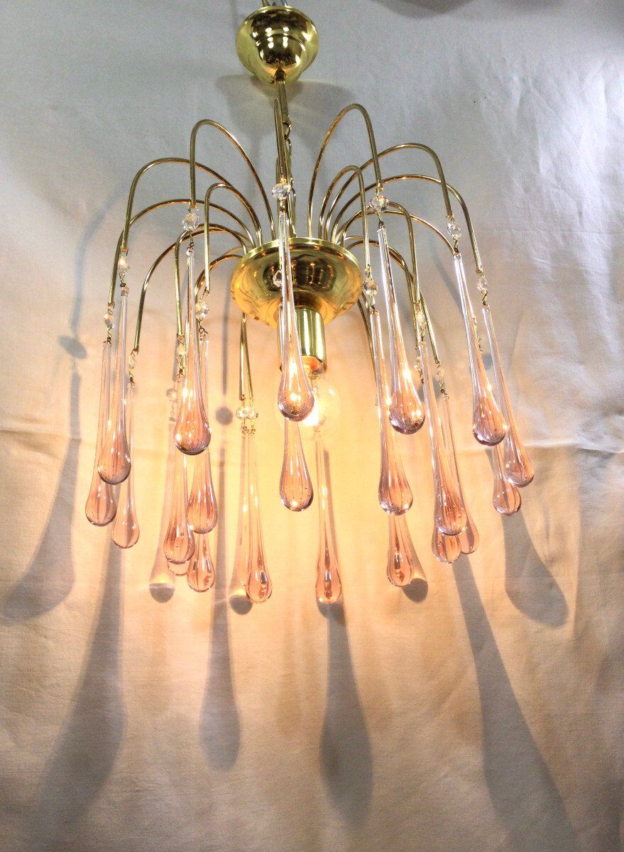 Murano chandelier pink crystal drops