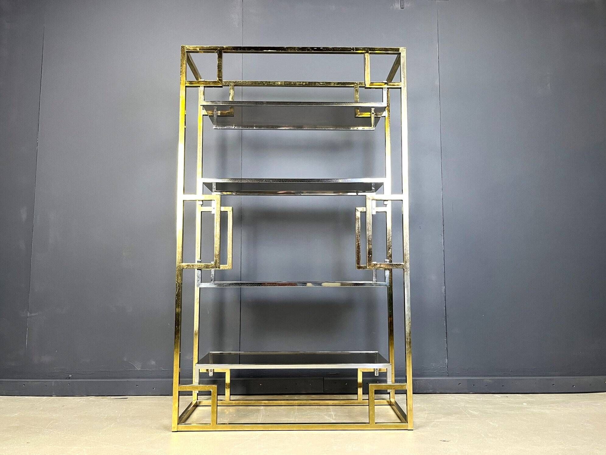 Vintage Italian brass and chrome wall unit, 1970s