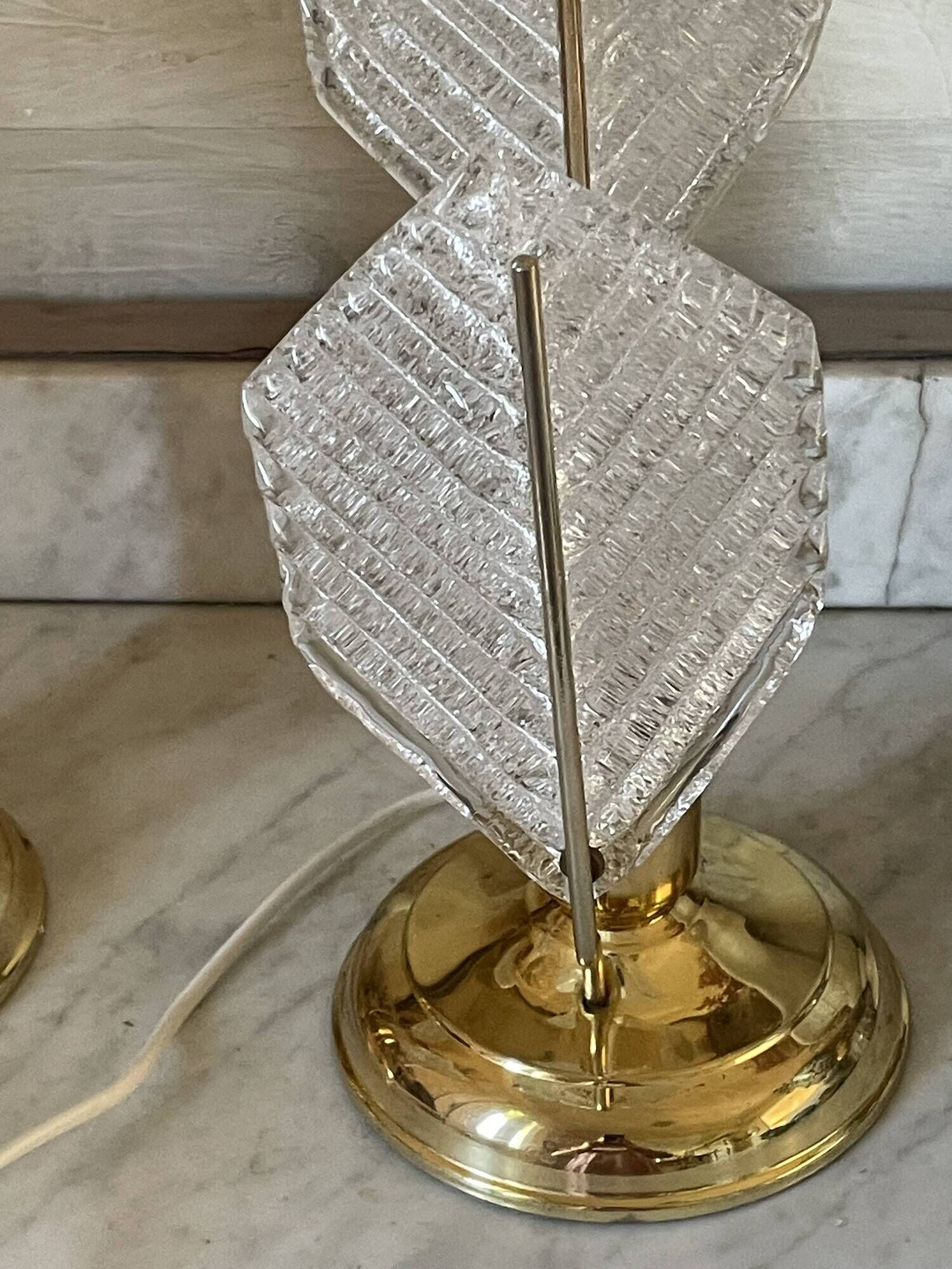 Paire de lampes métal doré et verre texturé, Mirasluz, 70’s