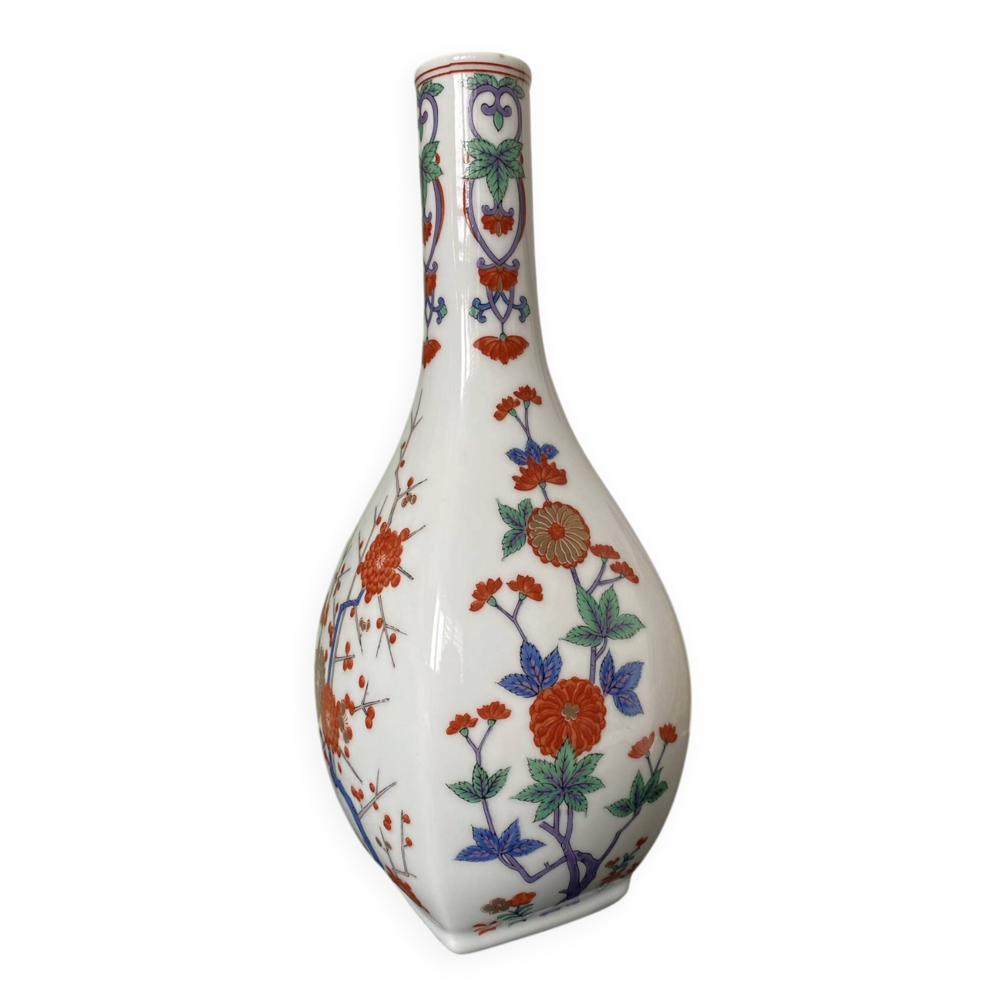 Vintage Japanese Arita porcelain vase – floral decoration H25cm