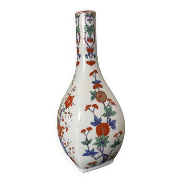 Vase japonais vintage en porcelaine d’Arita – décor floral H25cm