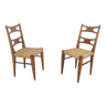 Paire de chaises vintage en durmast massif et rotin, Italie