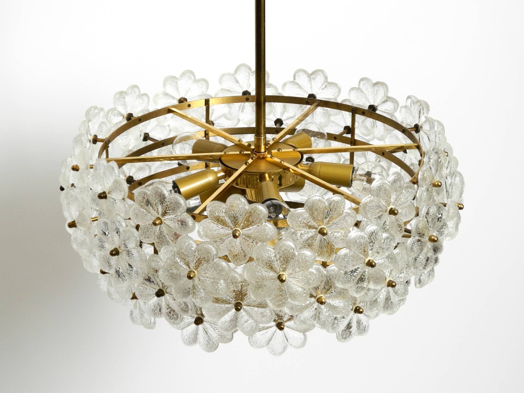 Very rare large heavy 1970s brass crystal glass flower ceiling lamp by Erns