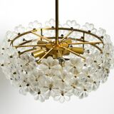 Very rare large heavy 1970s brass crystal glass flower ceiling lamp by Erns