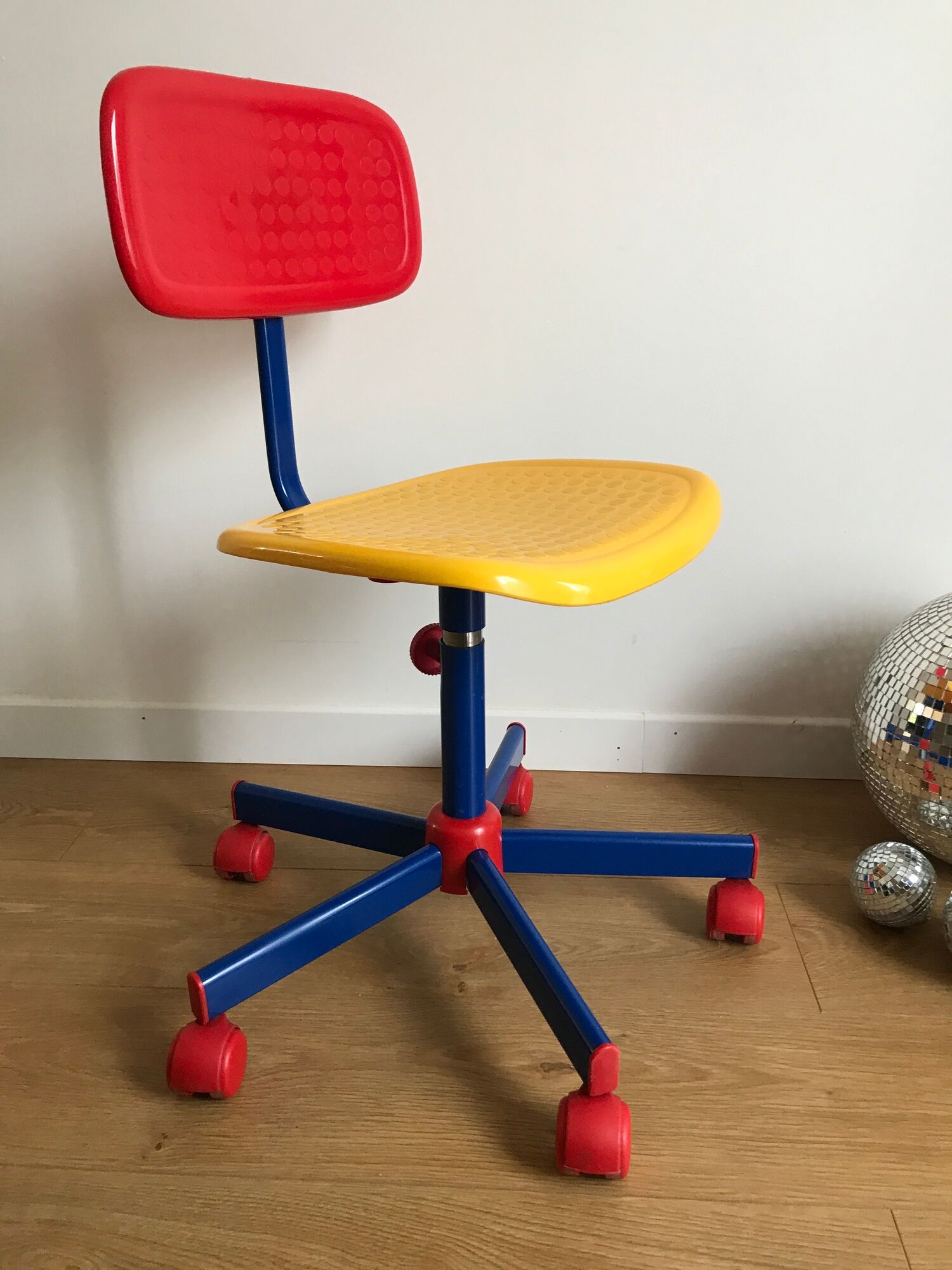 Wheeled office chair for children by ikea, "memphis style", 90s