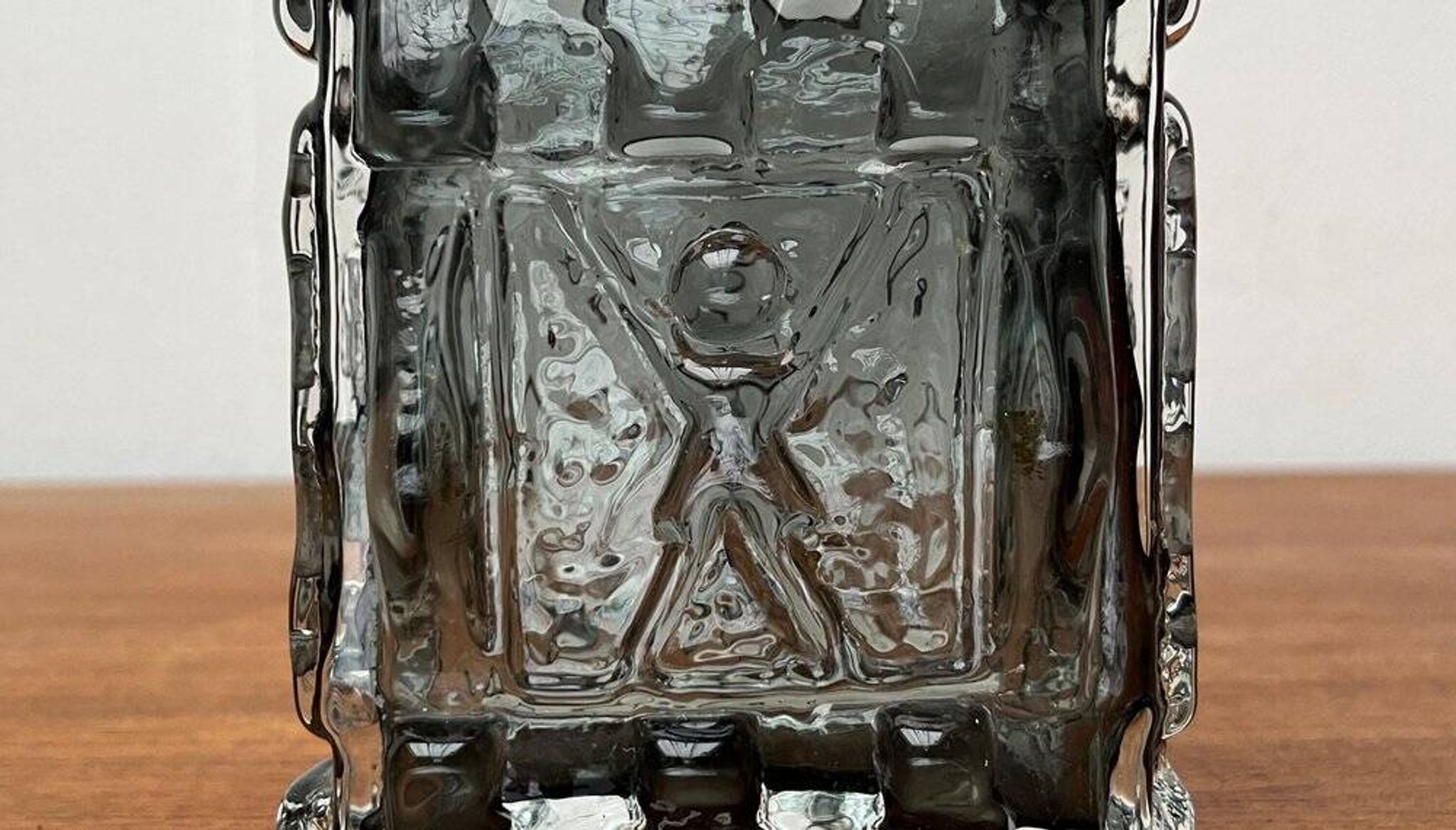 Brutalist bubble glass block vase by Josef Schott for Smålandshyttan, mid-century, 1960s.