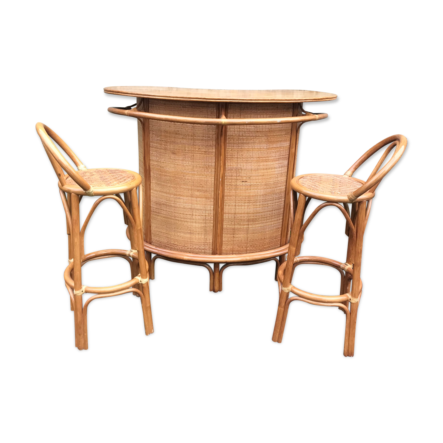 Rattan/bamboo bar and stools