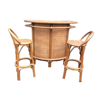Rattan/bamboo bar and stools