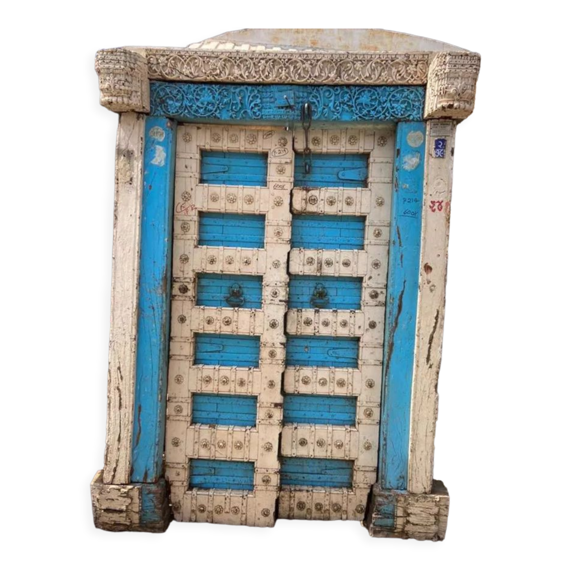 Old Indian door in old teak, piece and patina of origin