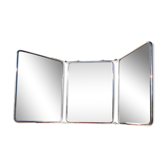 Beveled triptych barber mirror