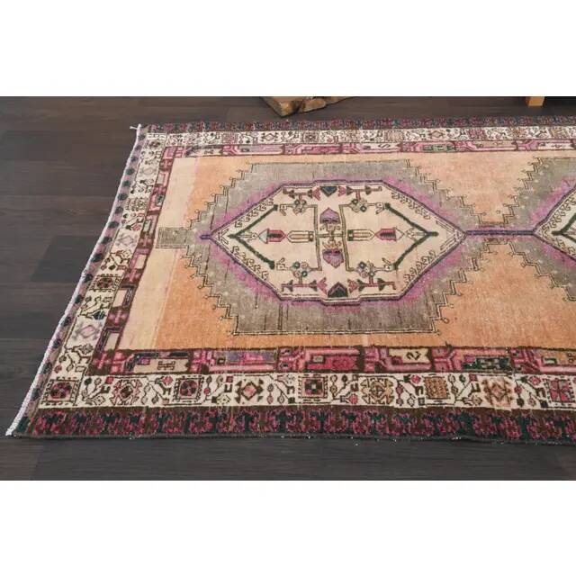 Vintage Turkish Oushak Handmade Wool Cotton Orange Runner Rug 113x317