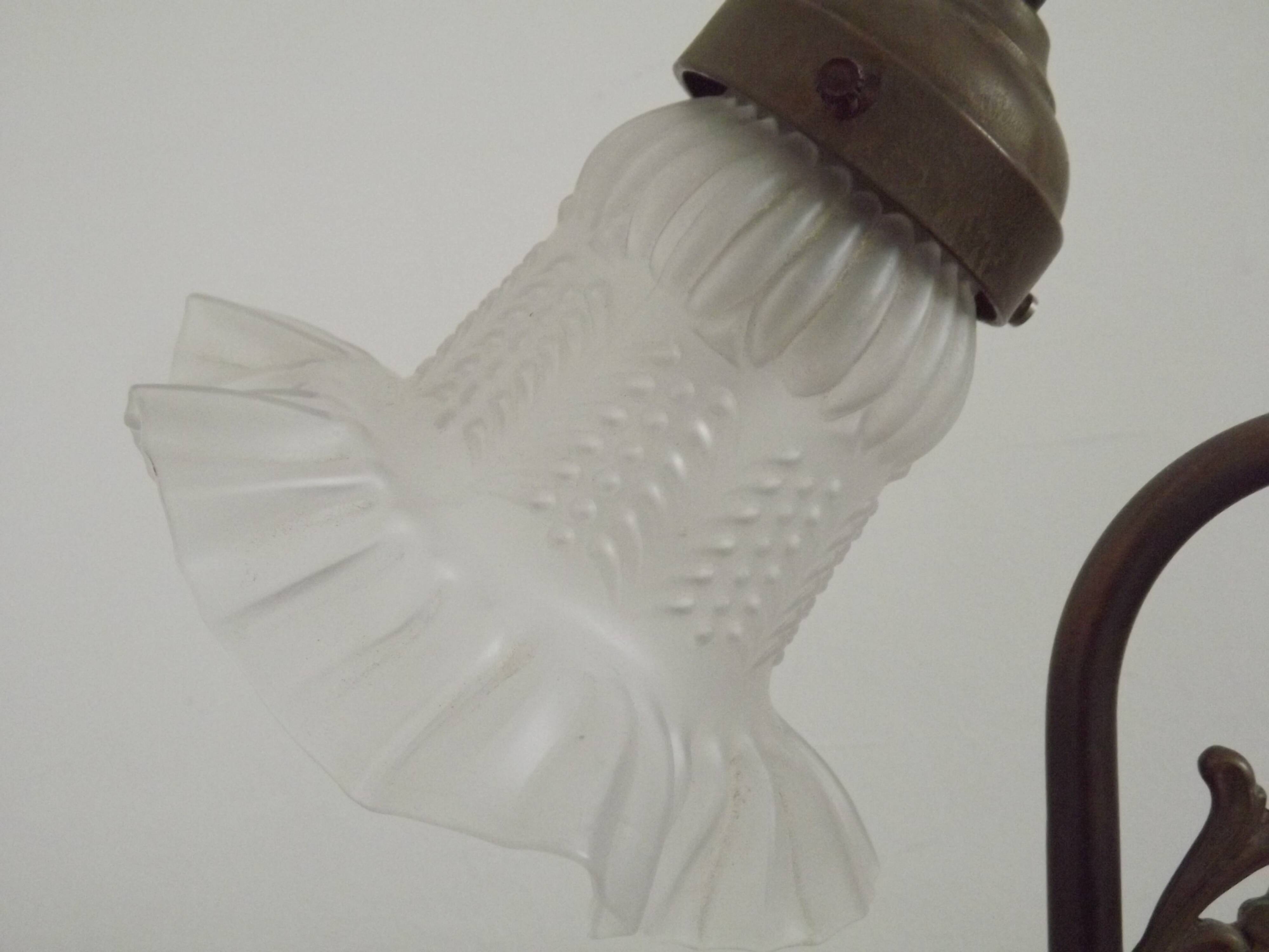 Vintage French Brass Anglepoise Table Lamp with Opaque Patterned Glass Shade 5087