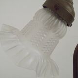 Vintage French Brass Anglepoise Table Lamp With Opaque Patterned Glass Shade 5087