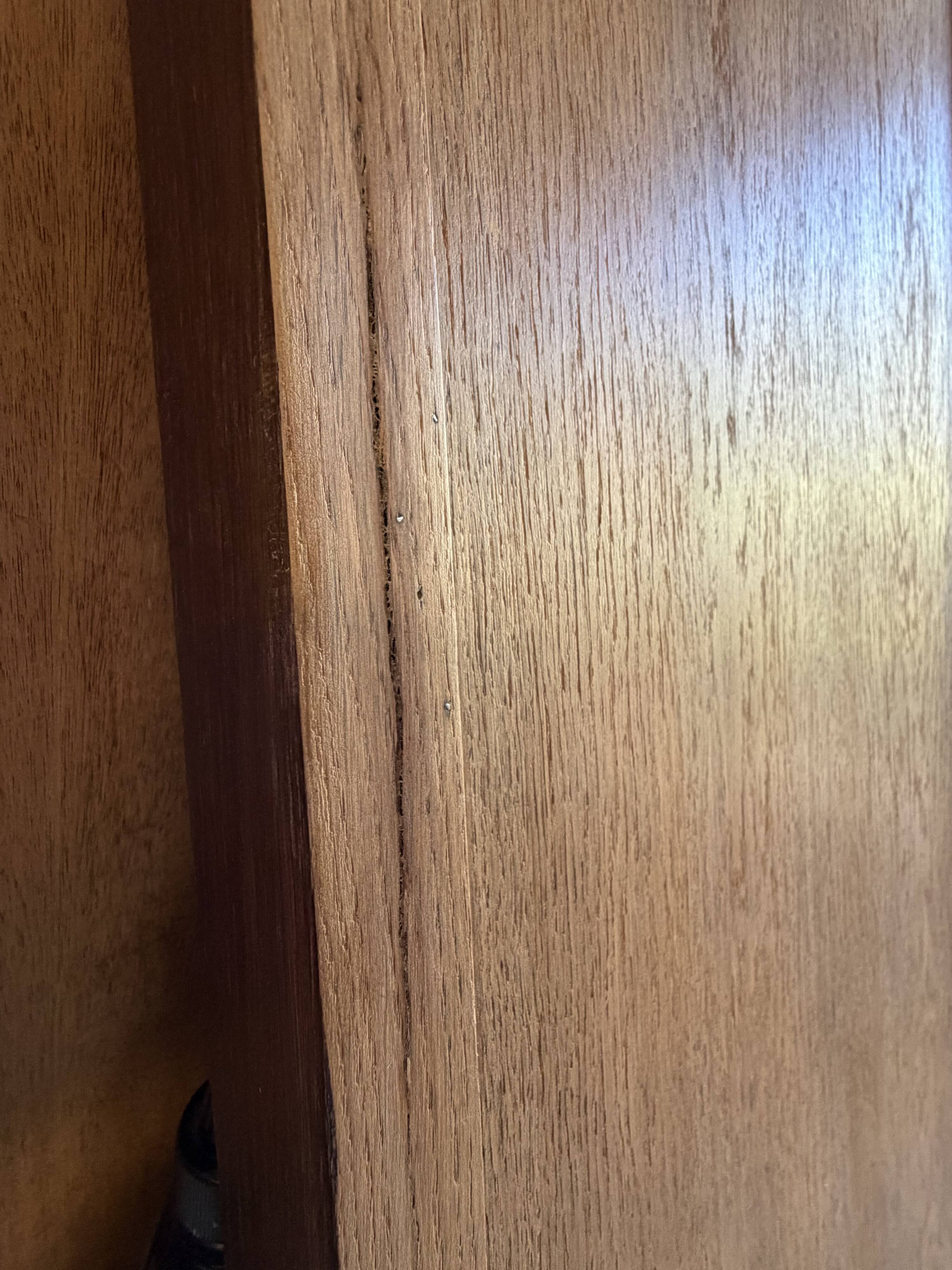 Art deco wardrobe in raw oak with bevelled mirror.